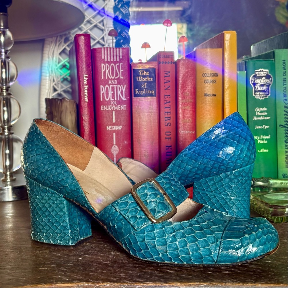 Vintage 60’s Sjagg Famolare snakeskin Maryjanes, chunky heels